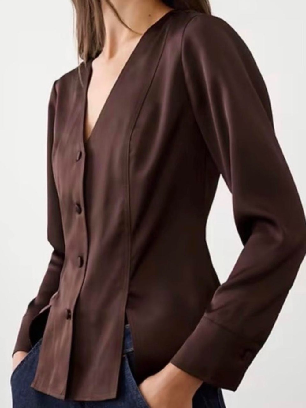 NWT Banana Republic Silky Seamed Slit Blouse